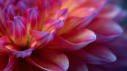 Fototapeta premium A vibrant close-up of a dahlia flower, showcasing its intricate petals and stunning colors, perfect for floral enthusiasts and decor.