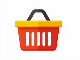 Fototapeta premium Red and yellow shopping basket icon with black handle. Simple vector illustration for online store, e-commerce, and retail concepts. Isolated on white.