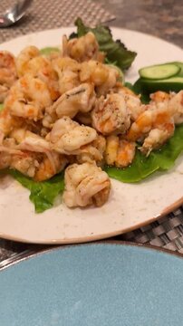 Jumbo Shrimp Scampi Sauteeing in Butter and Olive Oil