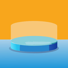 A blue cylindrical platform with a lighter blue top surface on a light blue and orange background
