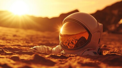 Astronaut resting in Martian sand