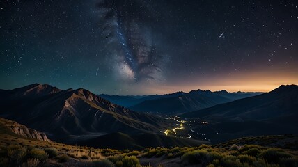 Mountains Under a Star-Filled Night Sky