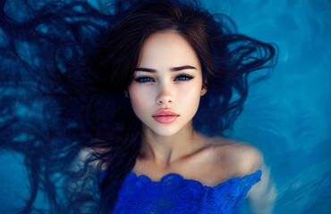 Naklejka premium Underwater fashion display with vibrant, flowing garments
