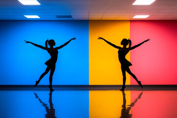 Vibrant dance juxtaposed with serene pose in urban setting