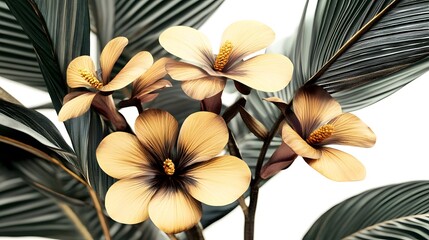 Elegant Gold Tropical Flowers with Dark Leaves