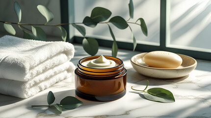 "Amber Skincare Cream Jar Mockup – Spa Aesthetic Product Scene for Wellness Branding"

