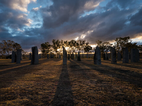 Standing Stones backlit by sunrise