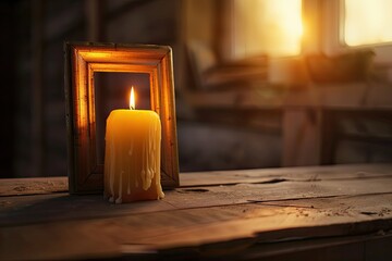 High Detail Image of a Frame with a Candle and a Heart on it