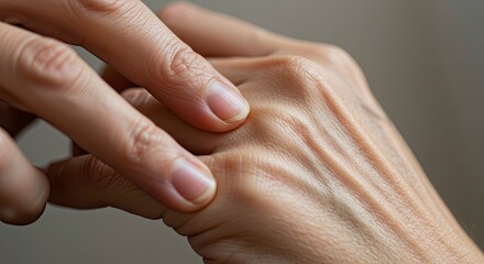 Hand examining bump on another hand