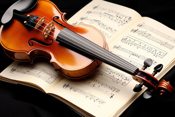 Fototapeta premium Violin on a music stand amidst disarray during practice session