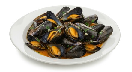 Steamed mussels swimming in sauce ready