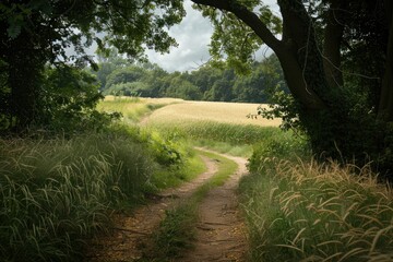 High Detail Visual of Hiking Trail Through a Field of Crops in the English Countryside