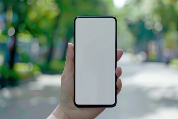 Detailed Color Image of Hand Holding Mobile Phone Screen in Background