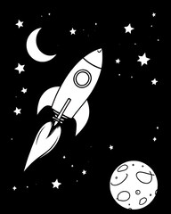 rocket and moon