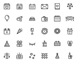 Comprehensive collection of stylized graphic elements for organizing memorable occasions featuring decorative motifs and essential planning symbols in a striking color palette