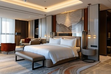 Clear Pixel Visual of Luxurious Hotel Room with Modern Interior Design
