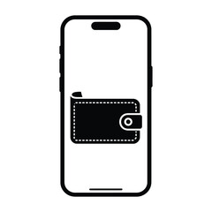 Device with Crypto Wallet Silhouette, Vector, Illustration, Icon, Logo, White Background.