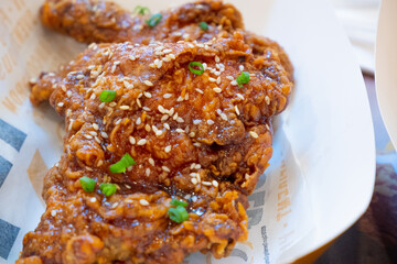 Fried potatoes and chicken