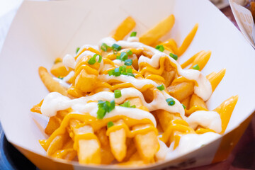 Fried potatoes and chicken