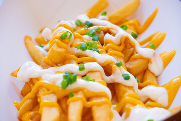 Fried potatoes and chicken