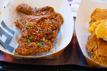 Fried potatoes and chicken