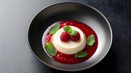 Delightful Italian Food Creamy Panna Cotta with Raspberry Coulis