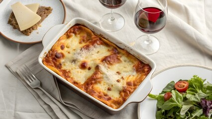 Aromatic Italian Food Indulge in Creamy Lasagna with Red Wine