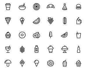 Comprehensive collection of clean modern line art symbols representing various food and beverage items perfect for culinary branding and restaurant menus