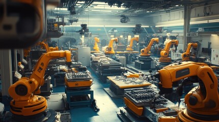 Automated factory with robotic arms