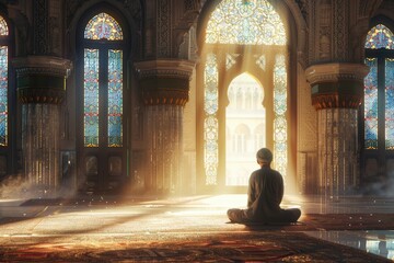 Sharp Image of Religious Muslim Man Praying Inside the Mosque