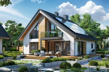 Ultra Hd Picture of New Suburban House with Photovoltaic System on Roof