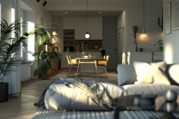 Modern Scandinavian Apartment with Bright Lighting, Minimalist Decor, and Comfortable Furnishings