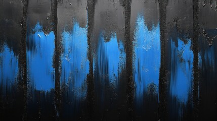 Abstract composition with bold blue strokes contrasting a dark background in modern art