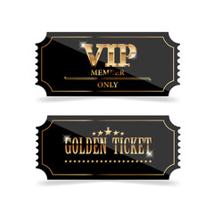 VIP and golden ticket for rich people black background. Flat style. 