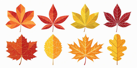 Fototapeta premium Collection of geometrical autumn leaves. Colorful botanical icons set.