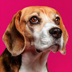 beagle puppy on the vibrant pink background