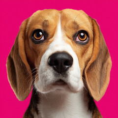 beagle puppy on the vibrant pink background