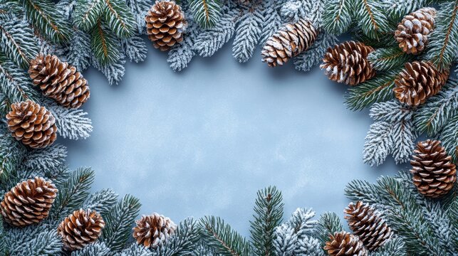 Pinecones and frost create a winter wonderland frame for holiday celebrations