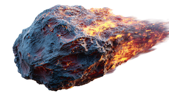 Fiery asteroid space exploration  on transparent background