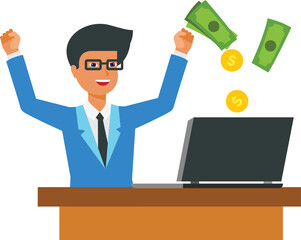 Happy Businessman Earning Money Online