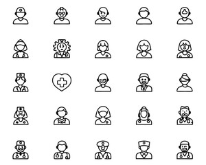 Thin line professional symbols for medical careers and employment opportunities featuring clean outlines and editable strokes for versatile application in digital and print media