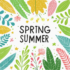 Obraz premium spring summer cards set with abstract leaves, plants, flowers 