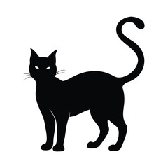 Fototapeta premium Spooky black cat silhouette with arched back and curved tail, perfect for Halloween, witchcraft, or pet themes. Bold, minimalist design ideal for posters or stickers