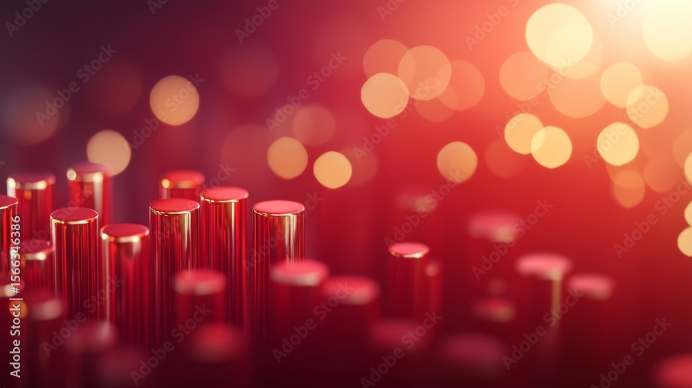 Poster abstract close-up of red metallic pins with a glowing bokeh background, creating a futuristic and ar