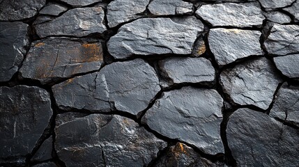 Fototapeta premium Natural textures of dark volcanic rock scattered across a rugged landscape