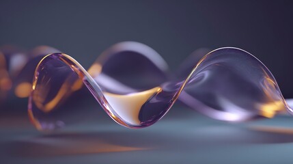 A smooth subtle, very realistic set of blown glass 3d objects in a series of subtle wave like shapes that are all connected together to form a wave pattern 