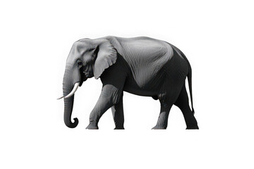 Obraz premium Majestic african elephant walking with tusk and trunk against white background