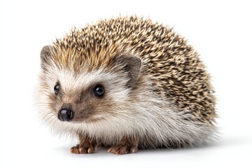 Obraz premium Adorable Small Hedgehog with Spiky Fur Sitting on White Background for Cute Wildlife and Animal Photography