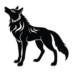 Obraz premium Bold black wolf silhouette howling with intricate patterns, perfect for tattoos, logos, or wildlife designs. High-quality vector art for versatile use