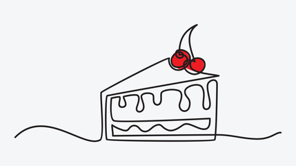 Continuous line drawing of tart, pie. Cheesecake continuous one line drawing minimalism design isolated on white background.